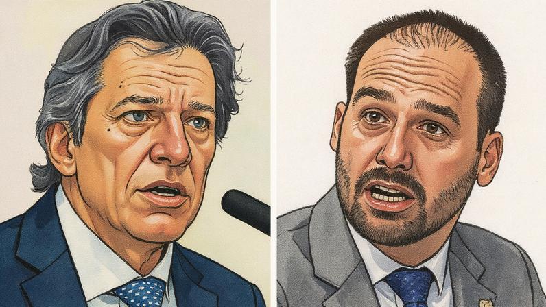 Fernando Haddad e Eduardo Bolsonaro despontam como favoritos ao Senado por SP em 2026. (Foto: Diogo Zacarias/MF e Wikimedia Commons)