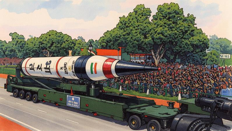O míssil balístico indiano Agni-5 é exibido em desfile no Caminho Raj, em Nova Délhi, durante o 64º Dia da República da Índia. 26/01/2013 (Foto: Pallava Bagla/Getty Images)