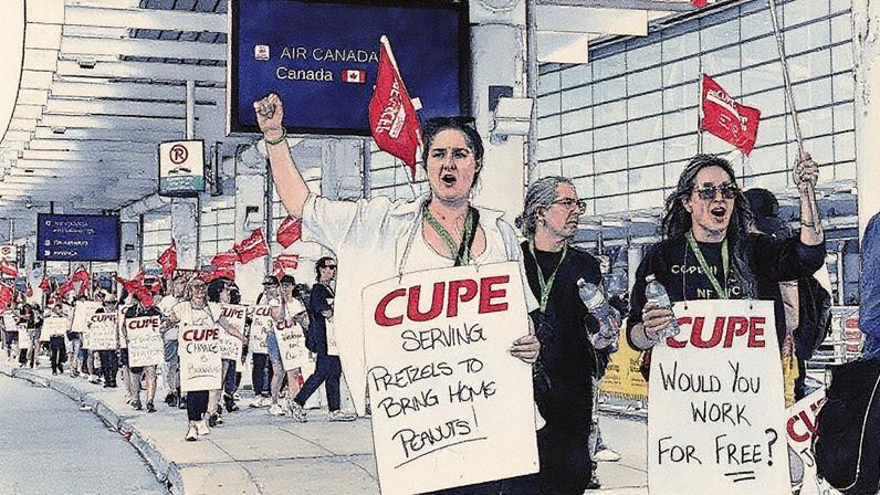 Comissários de bordo da Air Canada estão em greve e protestando em aeroportos canadenses desde que a greve começou no sábado. (Foto: Toronto Star via Getty Images)