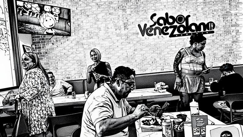 O restaurante Sabor Venezolano, ponto de encontro da comunidade migrante do país sudamericano em Doral, Florida, no dia 1 de abril de 2025. (Foto: Rebecca Blackwell/AP)