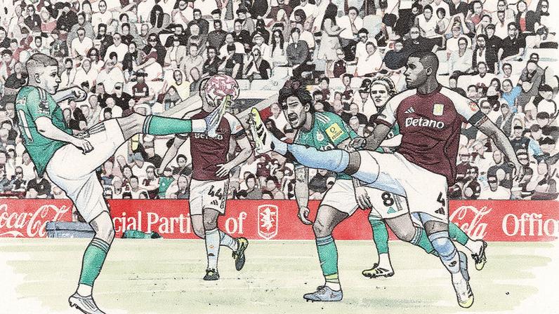 Partida entre Newcastle e Aston Villa pela temporada 2025-26 da Premier League (Foto: Adrian Dennis / AFP)