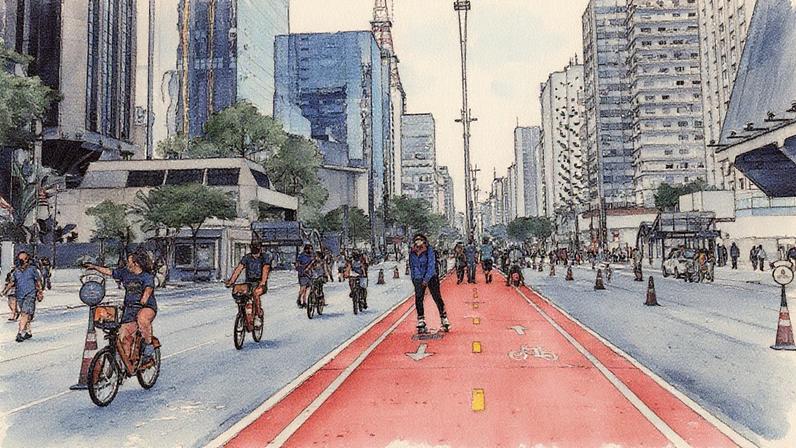Ciclistas e pedestres na avenida Paulista, em São Paulo: informações de atividade que ajudam a moldar hábitos de saúde (Foto: Patricia Monteiro/Bloomberg)
