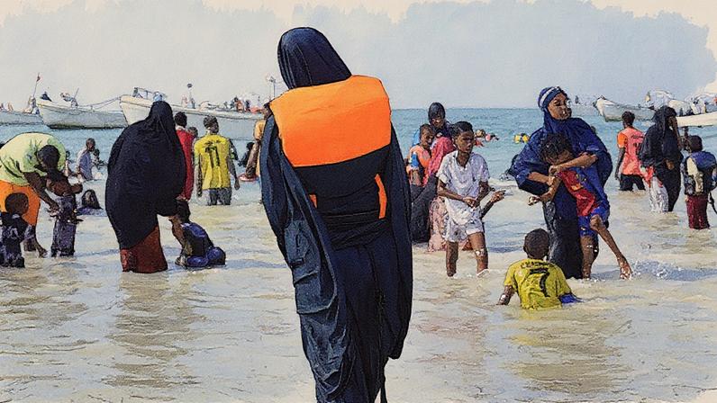 Uma mulher na praia de Lido, em Mogadiscio, no dia 10 de março de 2025. (Foto: Farhio Murad)