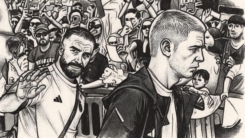 Dani Carvajal e Franco Mastantuono, a sua chegada ao Carlos Tartiere. (Foto: Paco Paredes/EFE)