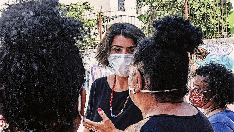 Manuela D'Ávila participa de passeata durante a campanha para a Prefeitura de Porto Alegre em 2020 (Foto: Reprodução)