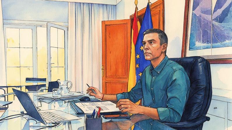 O presidente do Governo, Pedro Sánchez, preside telematicamente a reunião do Comitê Estatal de Coordenação e Direção do Plano Estatal de Emergências (CECOD). (Foto: EFE/Moncloa)