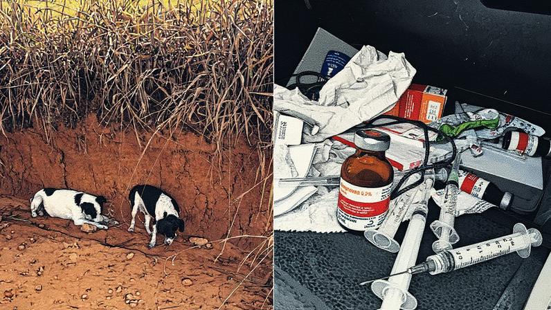 Cachorros e a medicação usada para dopá-los (Foto: Reprodução)