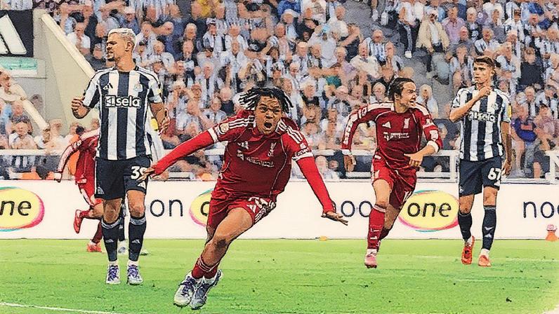 Ngumoha comemora gol perto dos 100 minutos em vitória do Liverpool contra o Newcastle (Foto: George Wood / Correspondente autônomo / Getty Images)
