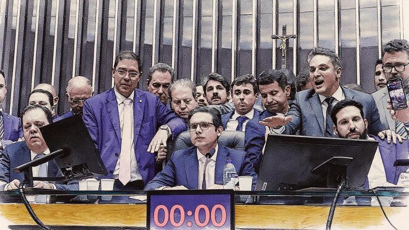 Hugo Motta abre sessão na Câmara durante motim de bolsonaristas (Foto: Reprodução)