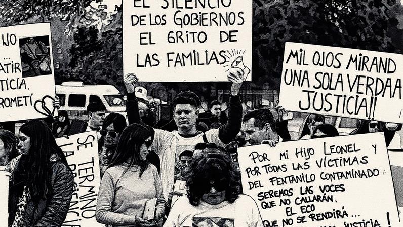 Familiares de vítimas de fentanilo contaminado no Hospital Italiano de La Plata (Argentina), em 31 de julho de 2025. (Foto: Juan Ignacio Roncoroni/EFE)