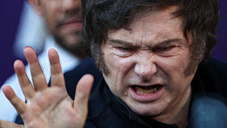 O presidente da Argentina, Javier Milei, reage ao cumprimentar apoiadores durante um comício do partido La Libertad Avanza, antes das eleições de meio de mandato, em Buenos Aires, Argentina, em 9 de maio de 2025. (Foto: REUTERS/Agustin Marcarian)