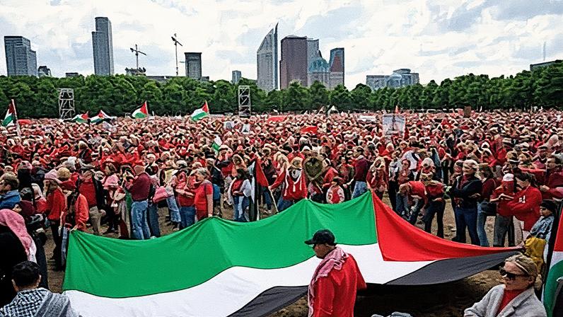 Manifestação propalestina em La Haya, realizada no dia 18 de maio (Foto: Reprodução)