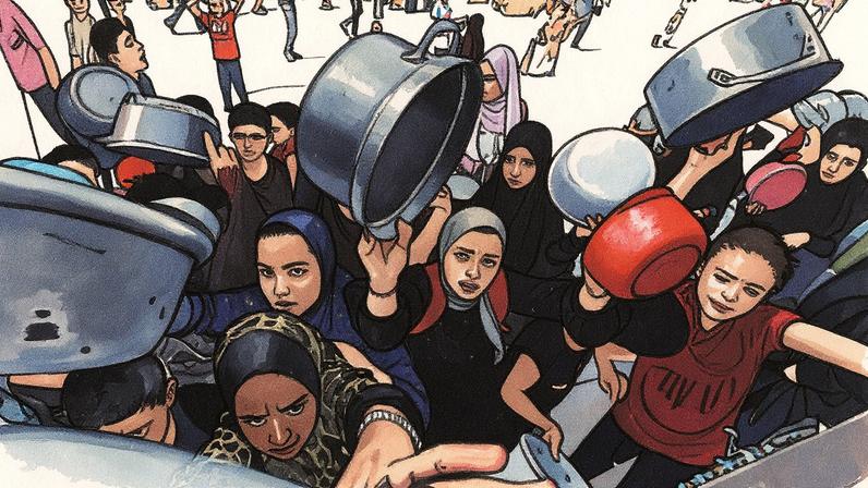 Crianças palestinas aguardam um reparto de comida de uma organização caritativa em El Bureij, no centro da Faixa de Gaza, nesta terça-feira. (Foto: DPA via Europa Press)