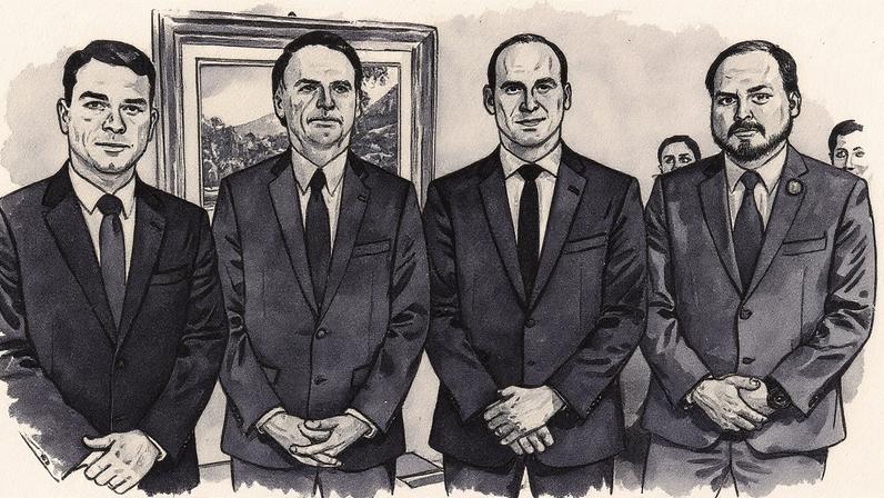 Ex-presidente Jair Bolsonaro com os filhos Flávio, Eduardo e Carlos (Foto: Roberto Jayme/Ascom/TSE)