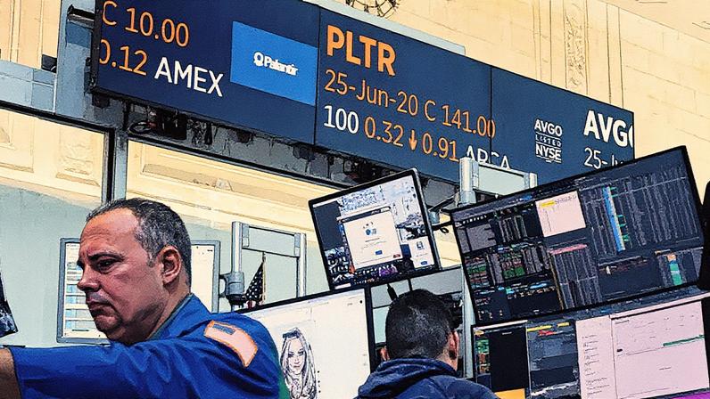 Sinalização da Palantir Technologies em um contrato de opções enquanto os traders trabalham no piso da American Stock Exchange na Bolsa de Valores de Nova York, EUA, na sexta-feira, 20 de junho de 2025. (Foto: Michael Nagle | Bloomberg | Getty Images)