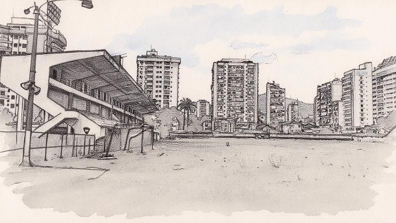 Estádio Caio Martins: prefeitura vai construir piscinas sob o campo de futebol para coletar água das chuvas que alagam a região — Foto: Rafael Timileyi Lopes