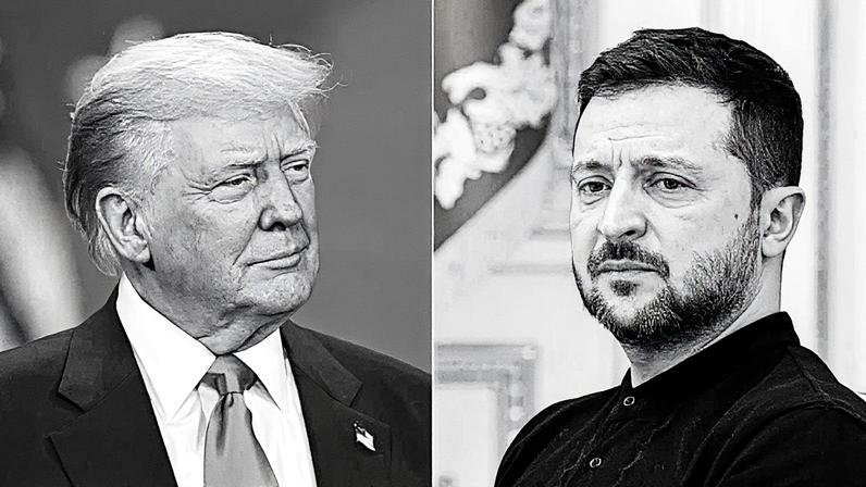 A combinação de imagens criada em 25 de fevereiro de 2025 mostra o presidente dos EUA, Donald Trump (E), em 22 de fevereiro de 2025, e o presidente da Ucrânia, Volodymyr Zelensky, em 12 de fevereiro de 2025. A Ucrânia concordou com os termos de um acordo mineral com os Estados Unidos e pode assiná-lo em 28 de fevereiro de 2025, disseram os dois países, uma medida que Kyiv espera que leve a futuras garantias de segurança de Washington. (Foto: Alex Wroblewski/tetiana Dzhafarova | Afp | Getty Images)