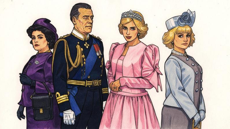 Elenco do musical 'Diana, a princesa do povo', posando da esquerda para a direita: Simone Centurione (Elizabeth II), Cláudio Lins (Charles), Sara Sarres (Diana) e Giselle de Prattes (Camilla Parker Bowles) (Foto: Reprodução)