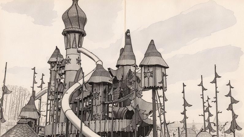 A atração Lilidorei, um labirinto com torres coloridas, escorregas e balanços para crianças no Alnwick Castle, em Northumberland, no norte da Inglaterra (Foto: Divulgação/Phil Wilkinson via The New York Times)