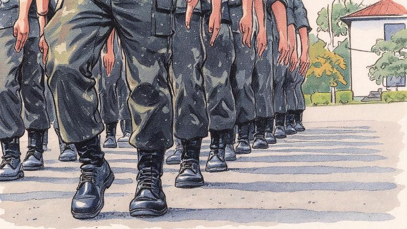Militares do Exército em fila. (Foto: Acervo 13BIB - Curitiba /PR)