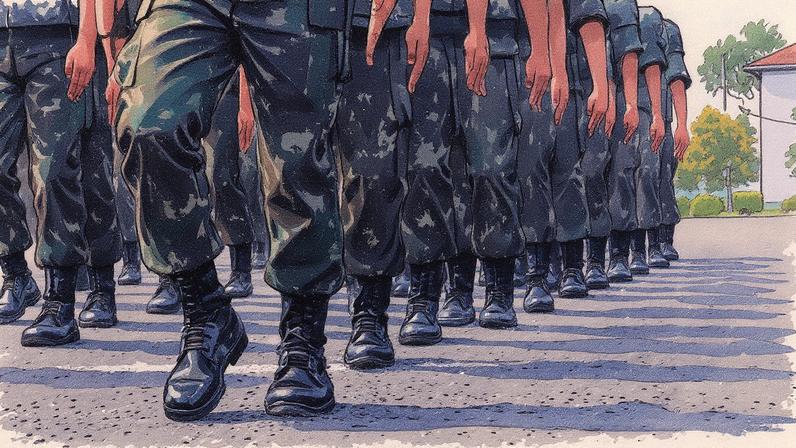 Militares do Exército em fila. (Foto: Acervo 13BIB - Curitiba /PR)