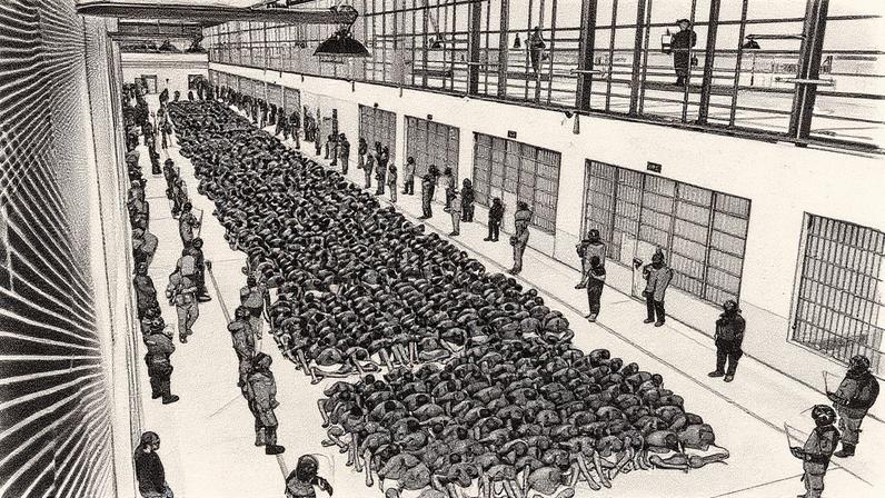 Detentos no Centro de Confinamento de Terrorismo (Cecot), em El Salvador (Foto: Presidência de El Salvador / AFP)