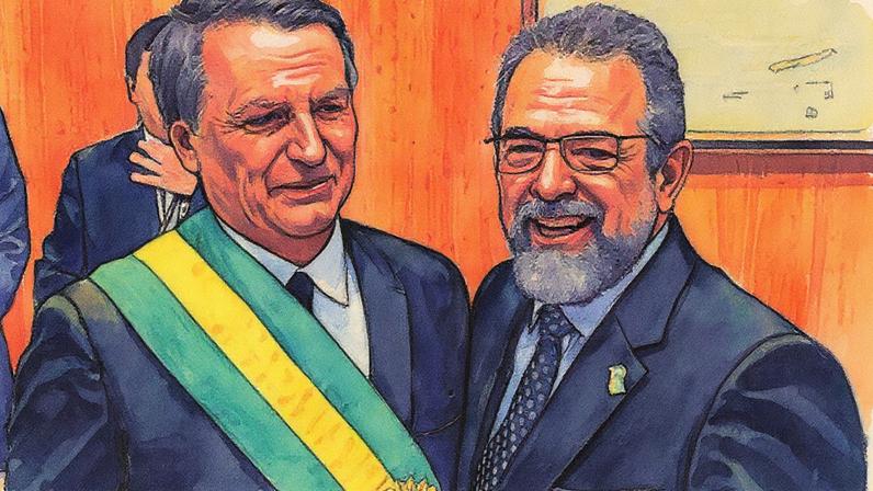 CEO da Taurus, Salesio Nuhs, ao lado de Jair Bolsonaro durante a posse do então presidente em 2019 (Foto: Reprodução)