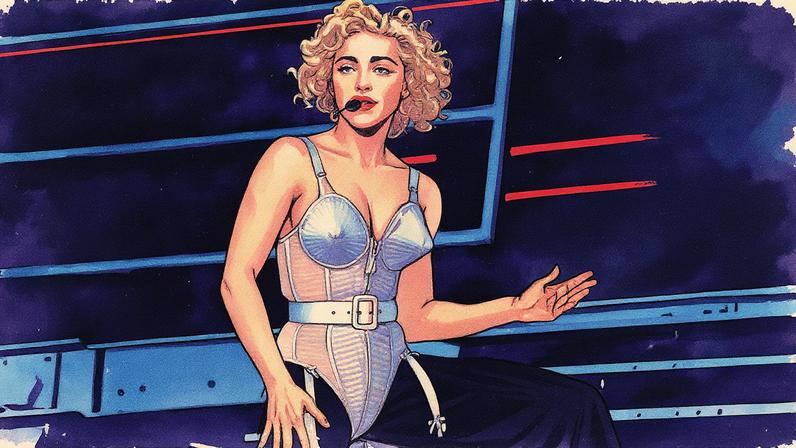 Madonna e o icônico corset com sutiã de cone assinado por Jean Paul Gaultier na turnê "Blond Ambition", em 1990 (Foto: Gie Knaeps/Getty Images)