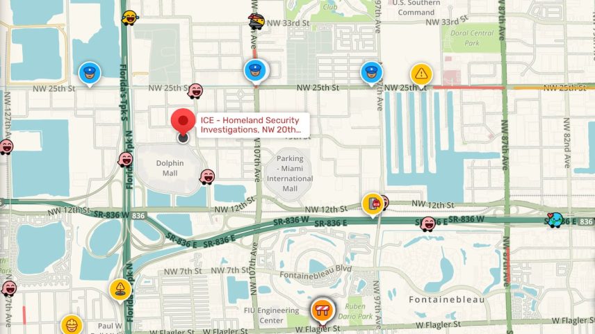 Migrantes utilizam o aplicativo Waze para sinalizar as redadas do ICE na Flórida, em uma imagem ilustrativa. (Foto: WAZE APP)
