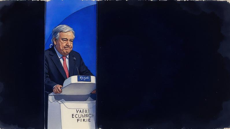 O Secretário-Geral das Nações Unidas, António Guterres, faz um discurso em uma assembleia do Fórum Econômico Mundial em Davos, Suíça, em 17 de janeiro de 2024. (Foto: Fabrice Coffrini/AFP via Getty Images)