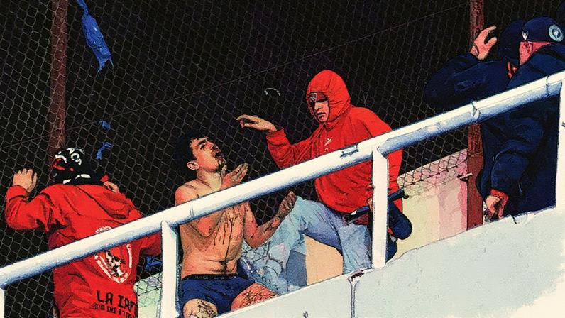 Homem sangrando durante briga de torcidas entre Independiente e Universidad de Chile (Foto: Alejandro Pagni/ALEJANDRO PAGNI)