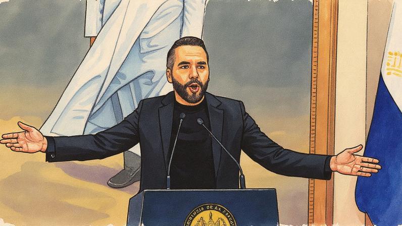 Nayib Bukele em uma conferência de imprensa em San Salvador, El Salvador, no dia 14 de junho de 2025. (Foto: Salvador Melendez/AP)