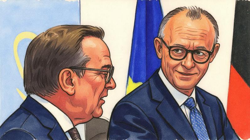 O chanceler Friedrich Merz e o ministro da Defesa, Boris Pistorius, nesta quarta-feira durante a coletiva de imprensa na sede do ministério, em Berlim. (Foto: Reprodução)