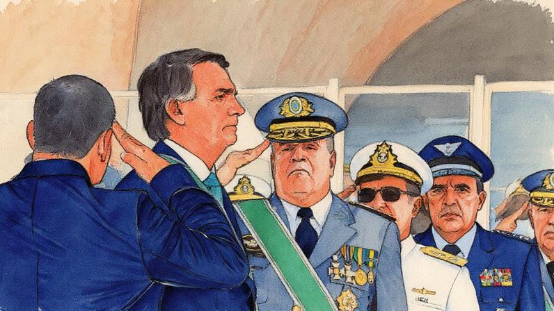 O então presidente Jair Bolsonaro e os chefes militares em evento oficial (Foto: Reprodução)