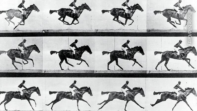 Eadweard Muybridge removeu e reorganizou algumas de suas imagens sequenciais de cavalos em galopada para tornar seus movimentos mais claros (Foto: Reprodução)