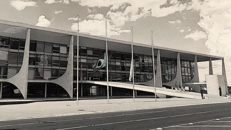 Bandeiras em meio-mastro em frente ao Palácio do Planalto (Foto: Reprodução)