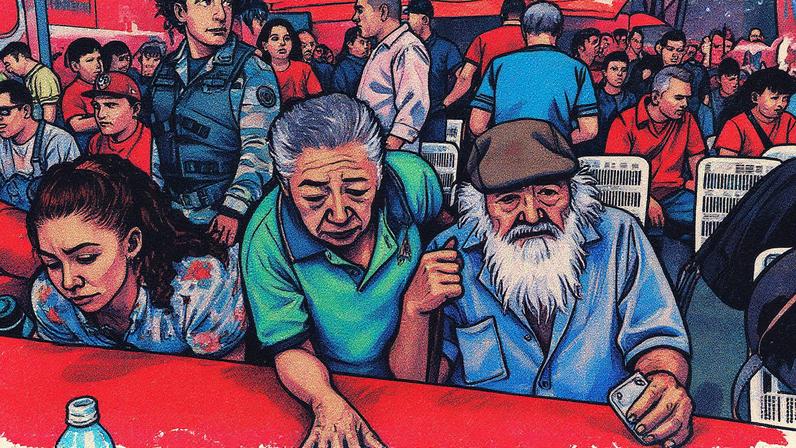Venezuelanos fazem fila para se alistar na Milícia Nacional Bolivariana, após o apelo do presidente venezuelano Nicolás Maduro por uma campanha nacional de recrutamento, em meio às crescentes tensões com os Estados Unidos devido ao envio de navios de guerra norte-americanos para a região, em Valência, Venezuela, em 23 de agosto de 2025. (Foto: REUTERS/Juan Carlos Hernandez)