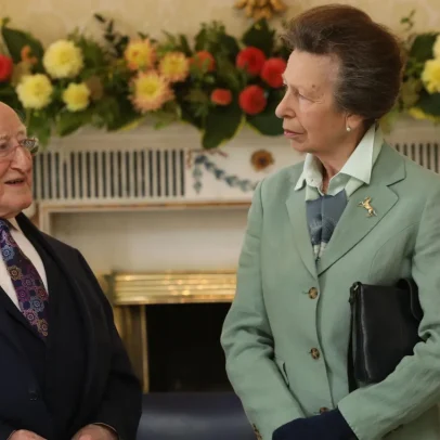 Presidente da Irlanda recebe a princesa Anne em visita a Dublin
