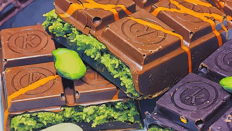 Barras de chocolate kunafa de pistache de Dubai são exibidas em Maple, Ontário, Canadá, em 11 de maio de 2025. (Foto: Nurphoto | Nurphoto | Getty Images)