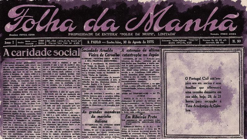 Primeira Página da Folha da Manhã de 28 de agosto de 1925 - Reprodução