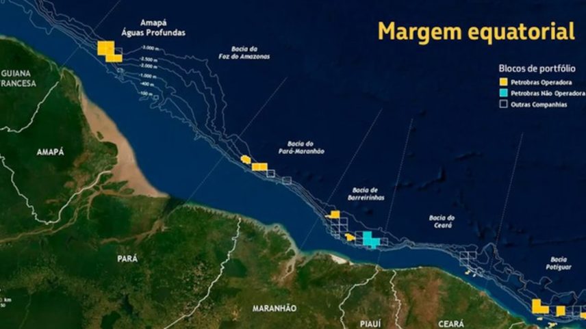 Mapa mostra área da extração de petróleo na Margem Equatorial do Amazonas (Foto: Agência Gov)