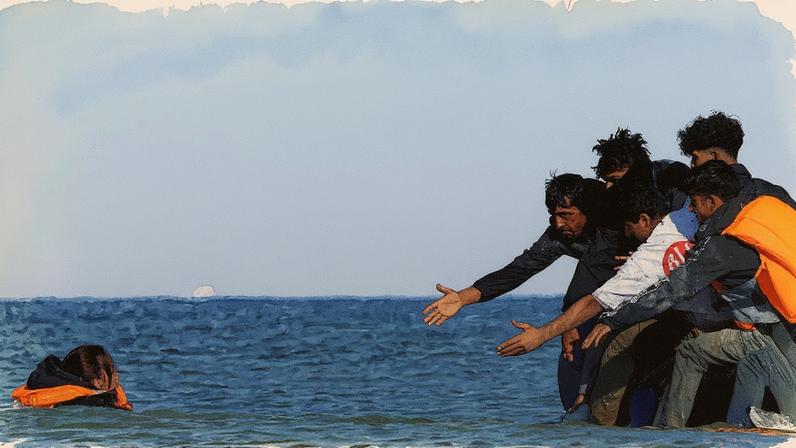 Migrante nada em direção a uma barca inflável na França (Foto: Reprodução)