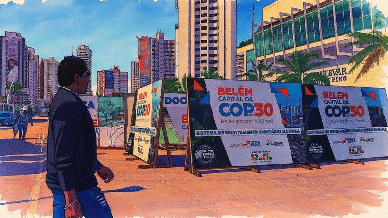 Obras de saneamento para a COP30 em Belém na região da chamada Nova Doca (Foto: Carlos Fabal - 16.jun.25/AFP)