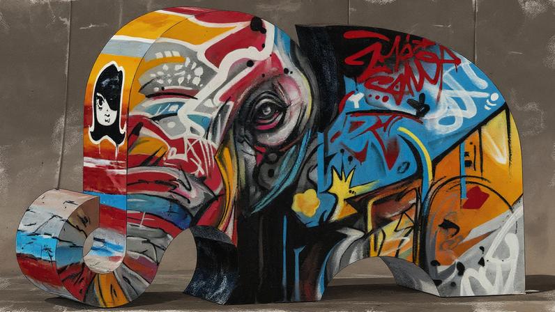 Elefante artístico criado por Henrique EDMX Montanari (Foto: Reprodução)