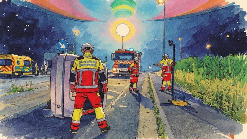 Condutora que sofreu um acidente na N-634 em Anero, Cantabria, foi trasladada a Valdecilla na noite de 14 de agosto. (Foto: Emergencias 112)