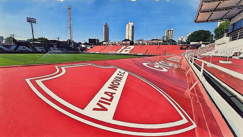 Escudo do Vila Nova no estádio Onésio Brasileiro Alvarenga, em Goiânia (Foto: Divulgação/Vila Nova FC)