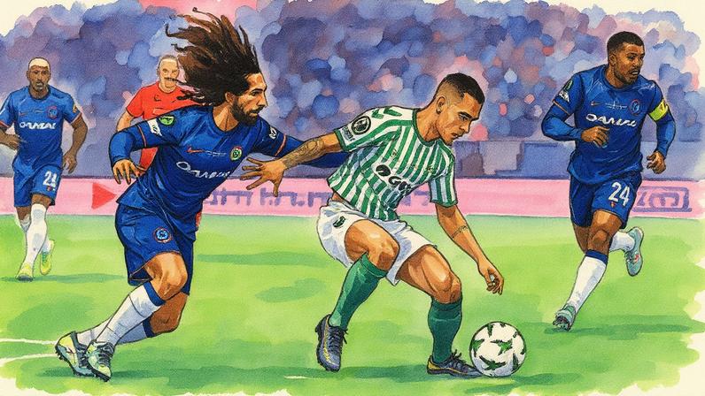 Marc Cucurella marca Antony na final da Liga Conferência entre Chelsea e Betis (Foto: Sergei GAPON / AFP)