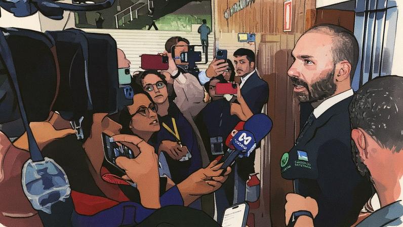 Deputado Eduardo Bolsonaro durante entrevista à imprensa. (Foto: Lula Marques/ Agência Brasil)