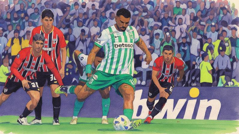 O meio-campista #10 do Atletico Nacional, Edwin Cardona, cobra e perde um pênalti durante a partida de ida das oitavas de final da Copa Libertadores entre o Atletico Nacional da Colômbia e o São Paulo do Brasil, no estádio Atanasio Girardot em Medellín, Colômbia, em 12 de agosto de 2025. (Foto: JAIME SALDARRIAGA/AFP via Getty Images)