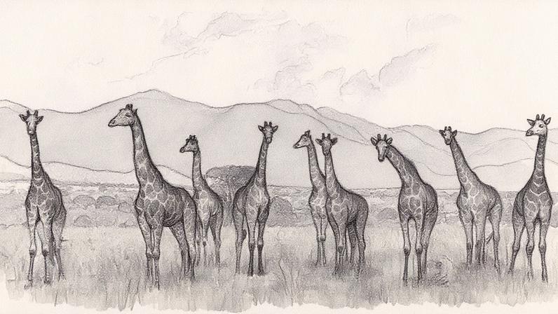 Um rebanho de girafas do norte no Parque Nacional do Vale de Kidepo, em Uganda. (Foto: Michael Brown (UICN))